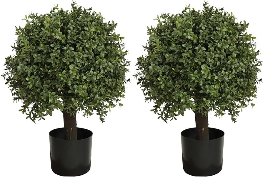 24'' Faux Boxwood Balls Topiary Trees Artificial Plants Outdoor Set of 2 Front Porch Potted Plant... | Amazon (US)