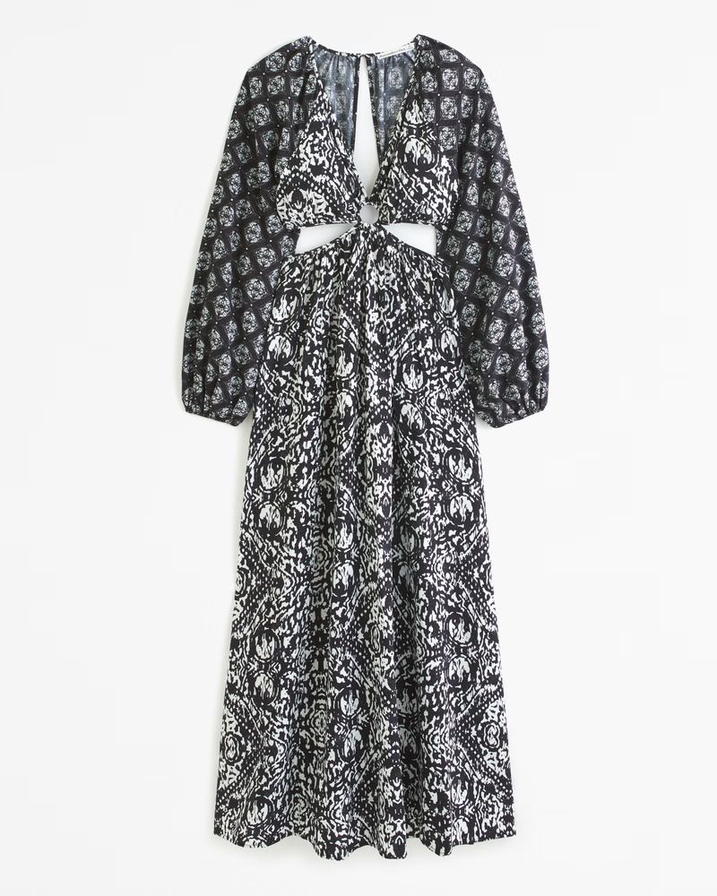 Long-Sleeve Plunge Cutout Maxi Dress | Abercrombie & Fitch (US)