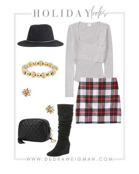Holiday outfit inspiration! Loving this plaid skirt & sweater bodysuit! Perfect for Christmas 🎄 

#holidayoutfit #christmasoutfit #plaidskirt 

#LTKSeasonal #LTKHoliday #LTKstyletip