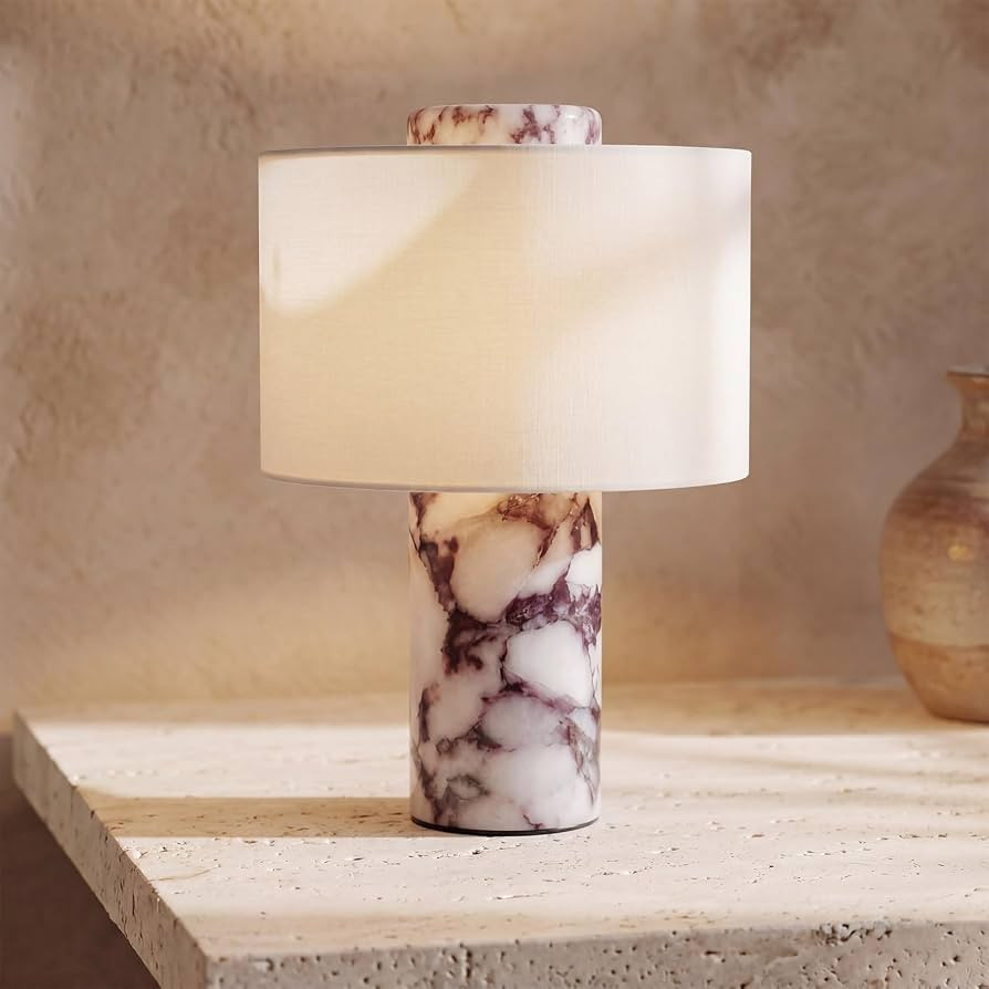 Marble Luxury Stone Rechargeable Touch Table Lamp Cylindrical Linen Bedside Touch Lamp Bedside Li... | Amazon (US)