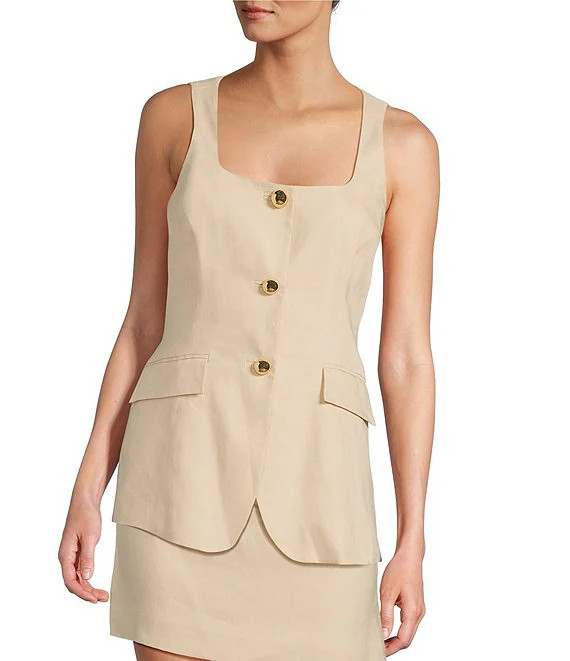 Laura Linen Square Neck Sleeveless Vest | Dillard's