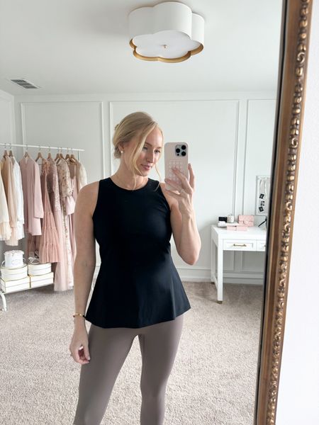 Love this new peplum top from Spanx. You can dress it up with denim or wear it casually with leggings like I have on here   Wearing a medium in the top and leggings! Get 10% off with code AMANDAJOHNxSPANX 

#LTKstyletip #LTKfindsunder100 #LTKfitness