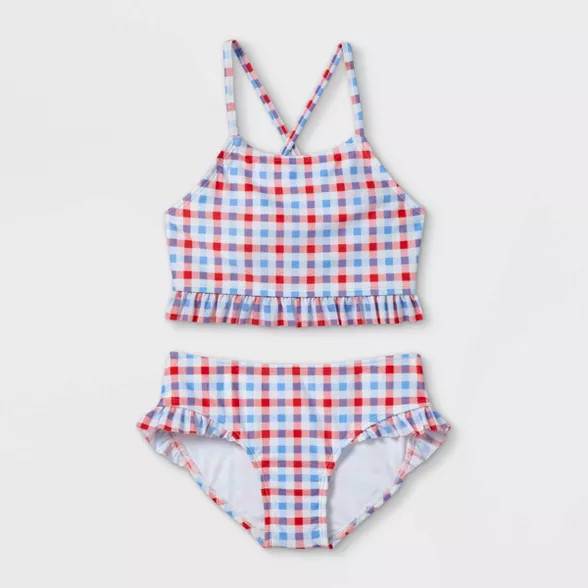 Girls' High Neck Gingham 2pc Bikini set - Cat & Jack™ Red | Target