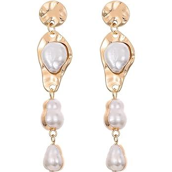 Donabus Statement Pearl Dangle Earring Luxury Chandelier Earring Gold and Pearl Earring Organic S... | Amazon (US)