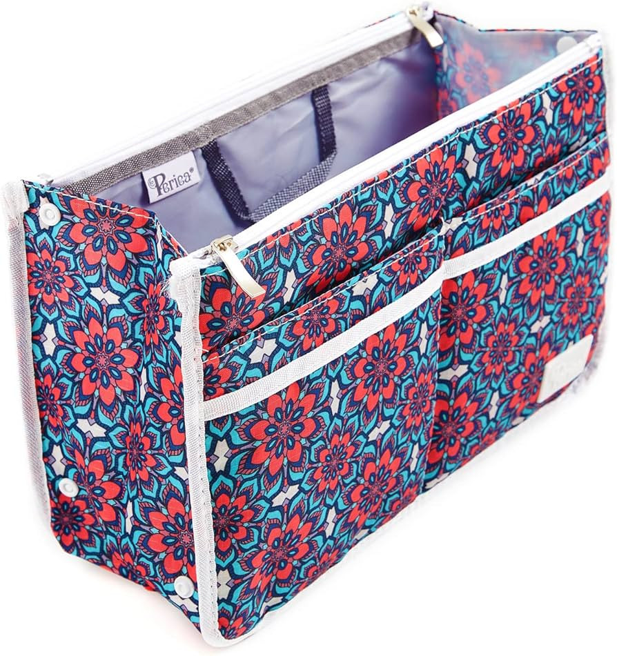 Periea Signature Purse Organizer Insert with Handles & 13 Pockets - 3 Sizes (Retro Floral, Large) | Amazon (US)