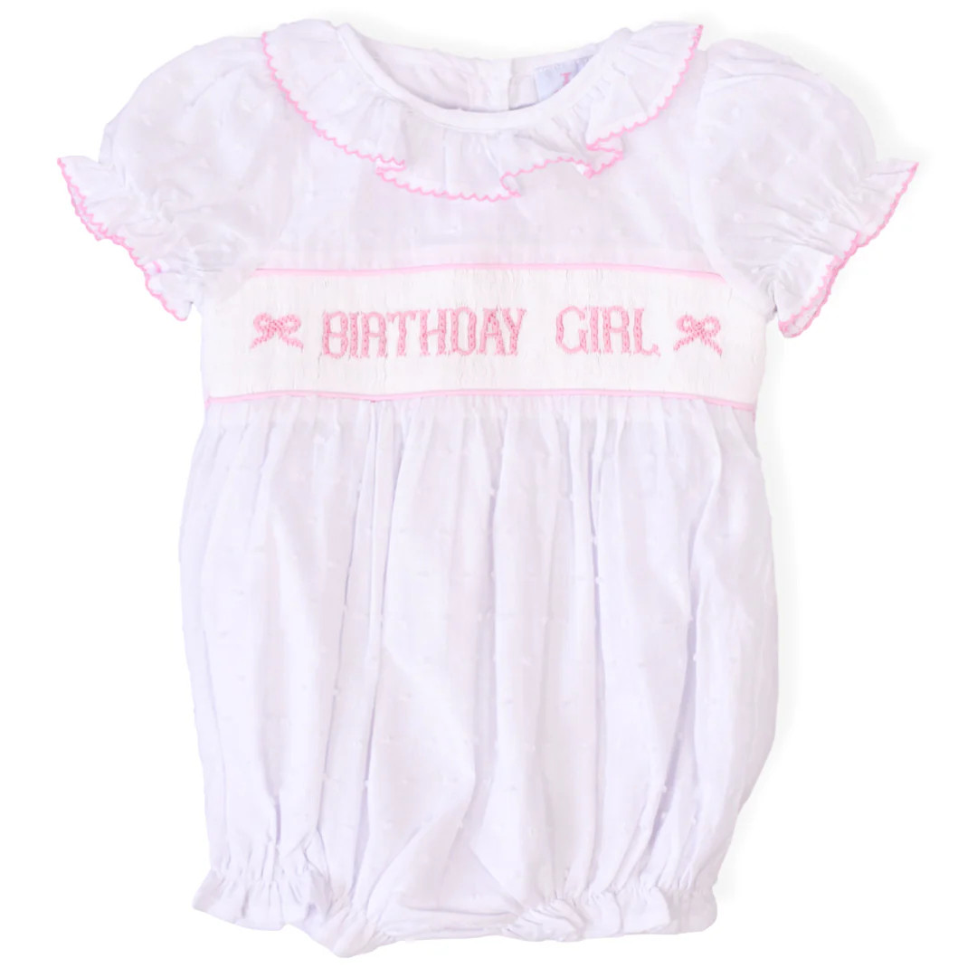 PRE-ORDER Birthday Girl Smocked Bow Bubble | Lillie & Lilah