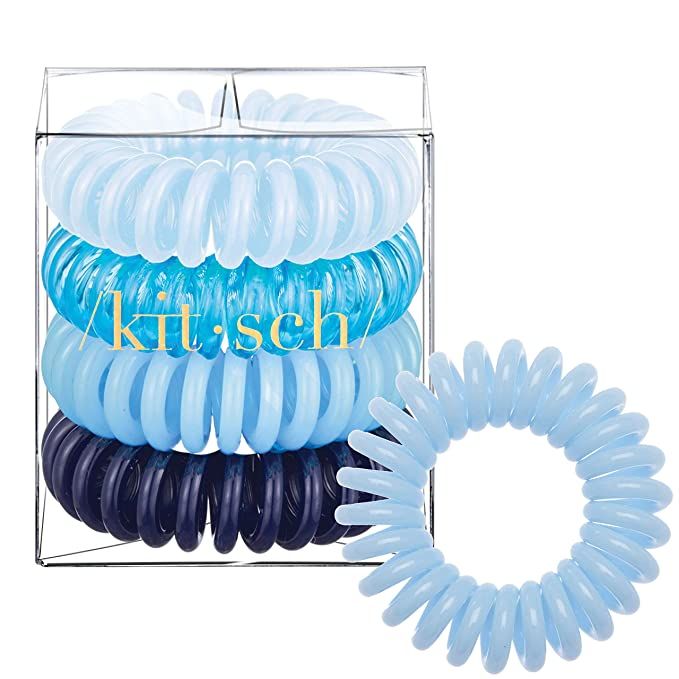 Kitsch Spiral Hair Ties, Coil Hair Ties, Phone Cord Hair Ties, Hair Coils - 4 Pcs, Denim | Amazon (US)