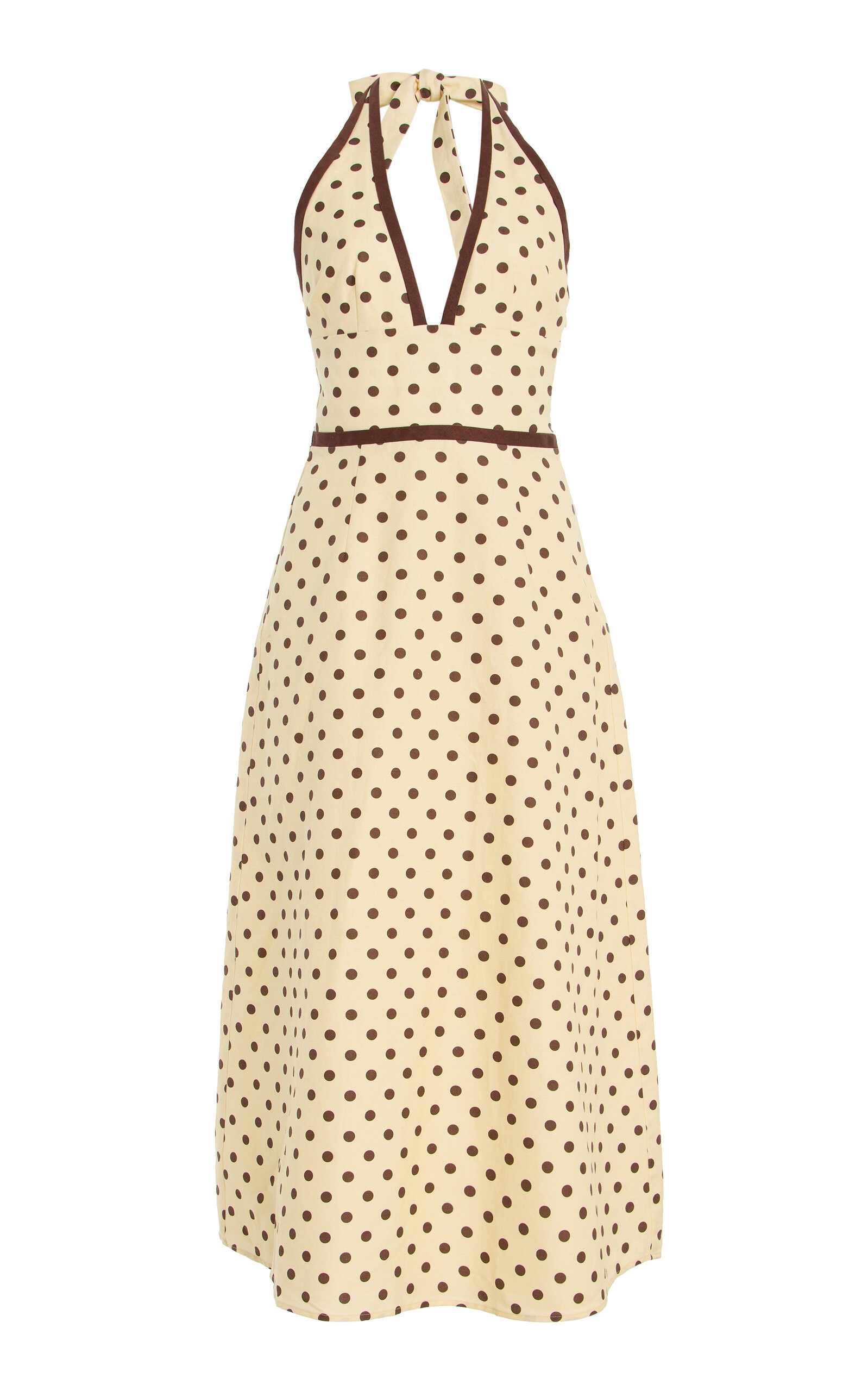 Posse Bowie Polka-Dot Linen-Cotton Midi Halter Dress - Moda Operandi | Moda Operandi (Global)