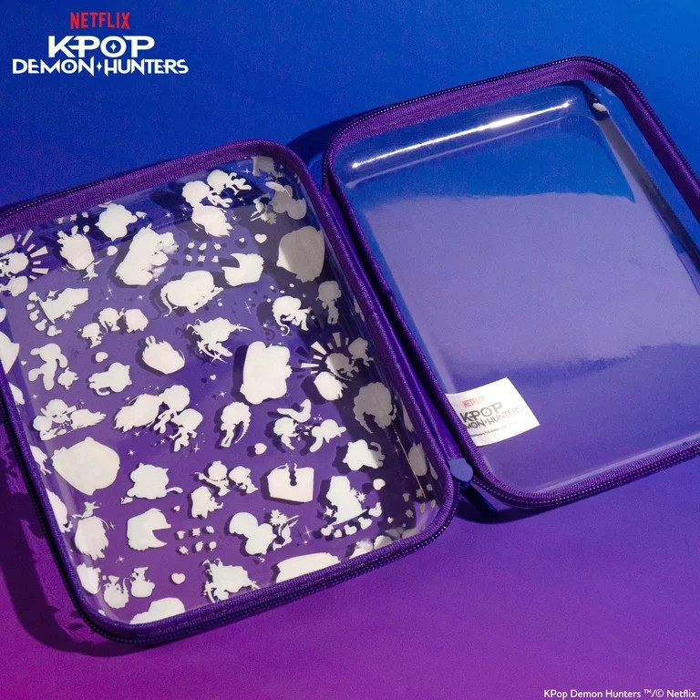 Netflix KPop Demon Hunters Chibi-Style Clear PVC Pencil Case with Purple Trim | Walmart (US)