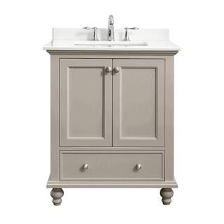 Orillia 30 in. W x 22 in. D Vanity in Greige with Marble Vanity Top in White with White Sink | The Home Depot