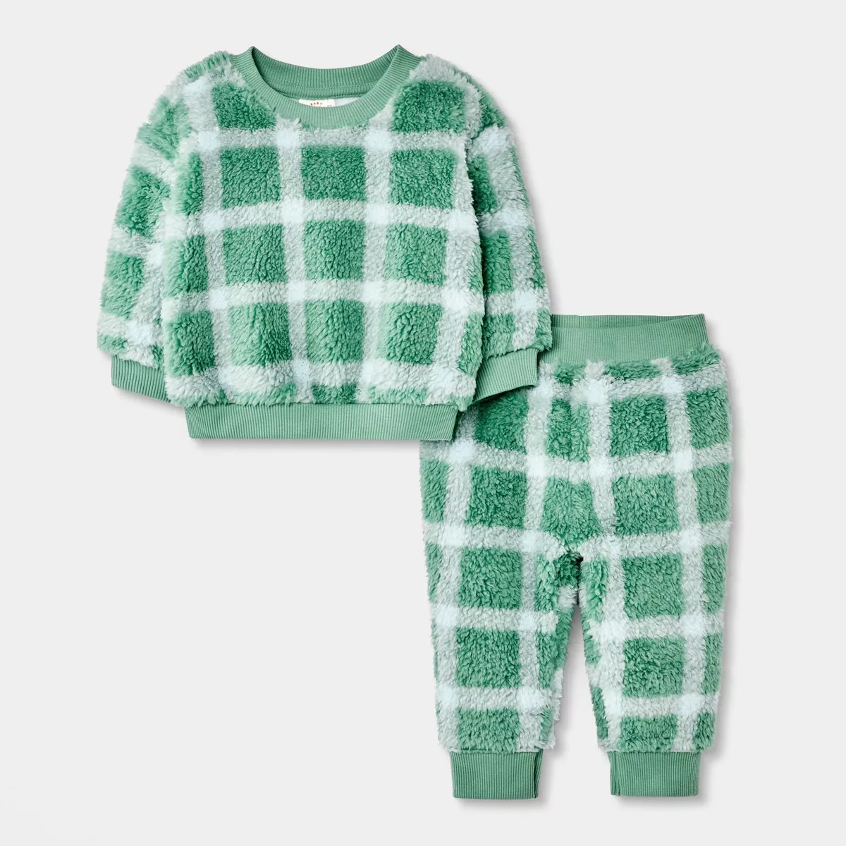 Baby Boys' 2pc Plaid Faux Shearling Sweatshirt and Jogger Pants Set - Cat & Jack™ Green | Target