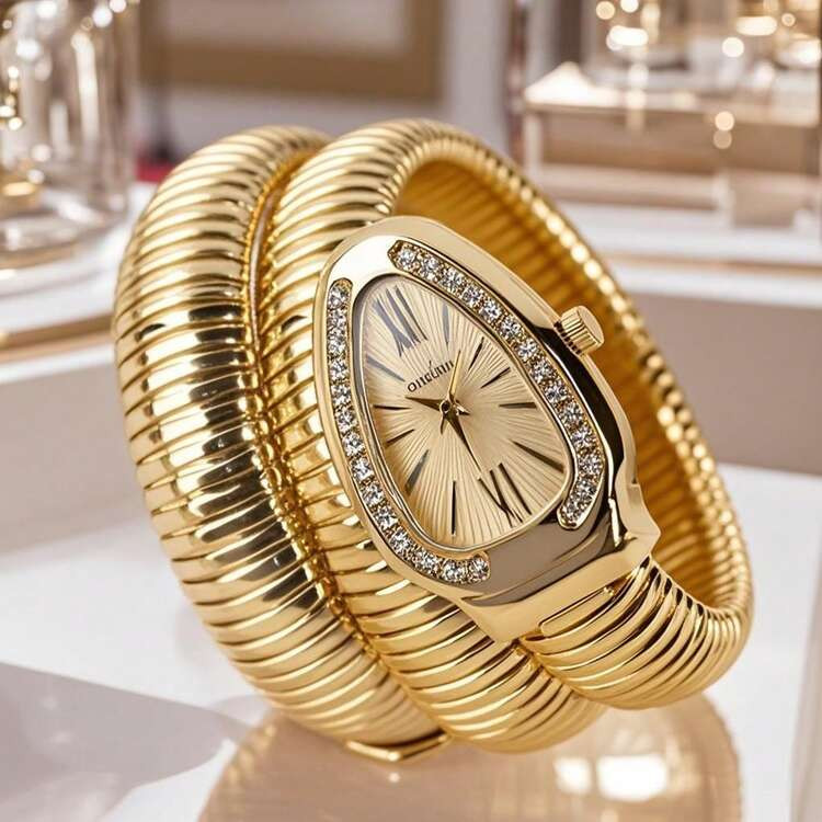 Fashion Women's Gold Snake Wrap Bracelet Watch – Luxury Quartz Bangle Jewelry Wristwatch With R... | SHEIN