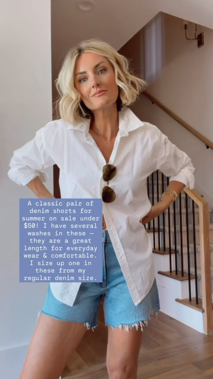 These denim shorts are a staple! Abercrombie also has a similar white button down to this! Use my code AFLOVERLY for 15% off! Wearing 27 in the shorts! Loverly Grey, Abercrombie, denim shorts, button down

#LTKootd #LTKSeasonal #LTKSaleAlert