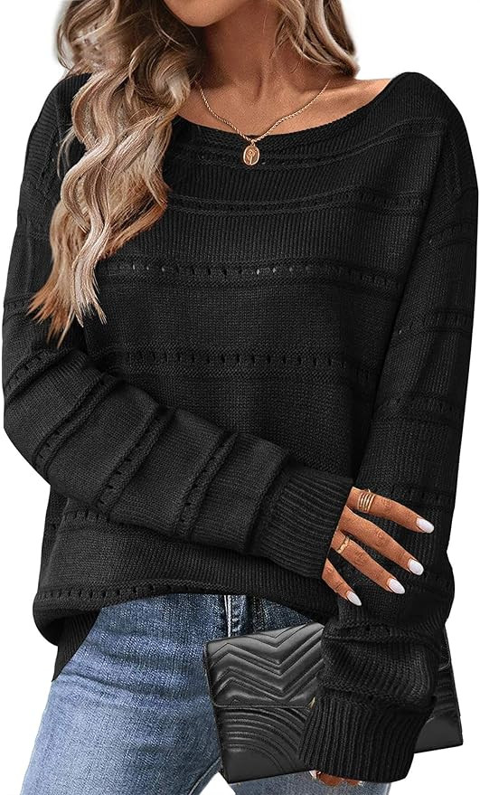 Zeagoo Womens Sweaters Cute Long Sleeve Off The Shoulder Pullover Tops Hollow Out Crochet Dressy ... | Amazon (US)