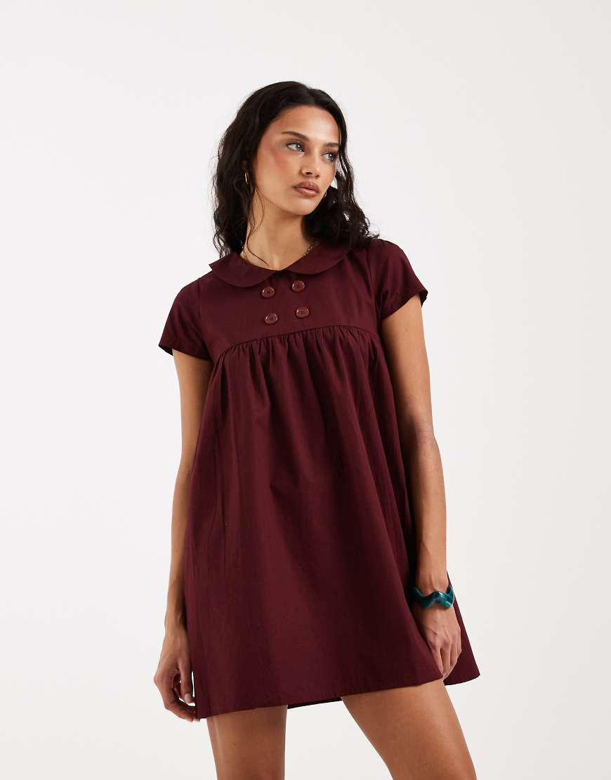 Motel Imiraty button babydoll collared dress in maroon | ASOS (Global)