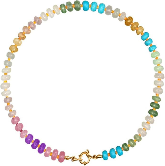 TACBSP Natural Stone Beaded Necklace for Women Colorful Beads Choker Necklace Handmade Necklace 1... | Amazon (US)