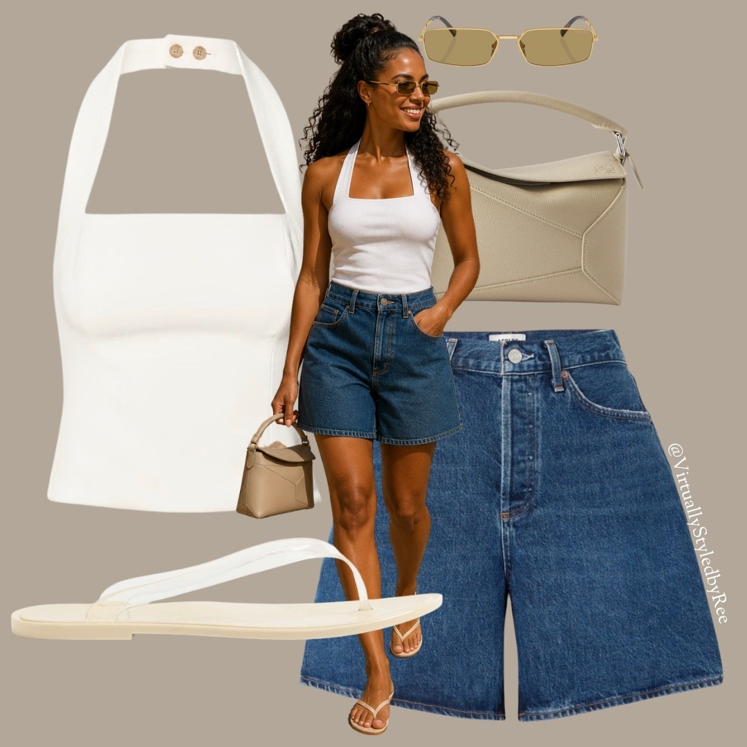 The effortless summer outfit you’ll keep reaching for 🤍 A crisp halter top, denim shorts, jelly flip flops and sleek rectangular sunglasses… the definition of elevated minimalism. Perfect for warm city days, holidays, or a casual brunch. Everything is linked below! ☀️✨

#LTKStyleTip #LTKFinds #SummerStyle #MinimalStyle #CapsuleWardrobe #NeutralOutfits #HolidayStyle #FrenchGirlStyle #SouthOfFranceStyle #DenimShorts #SummerOutfit #EverydayLuxury #QuietLuxury #VacationOutfit #ResortWear #DesignerInspired #LoeweStyle #MinimalFashion #EffortlessStyle #ShopMyLook

#LTKsummer #LTKuk #LTKeurope