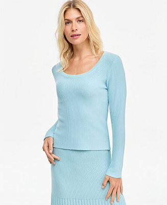 Women's Scoop Neck Long-Sleeve Ribbed Sweater | Macy's