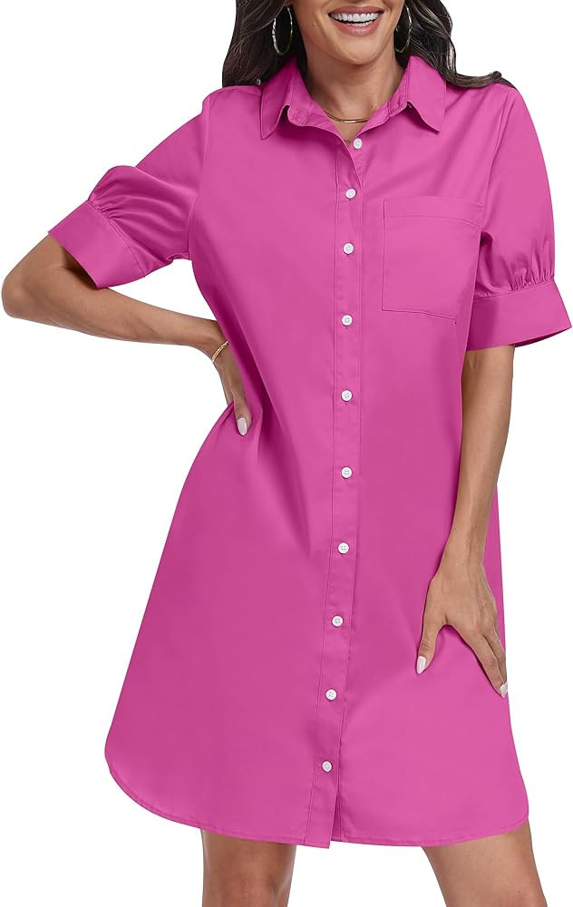 ANRABESS Women's Button Down Shirt Dresses with Pockets Short Sleeve Casual Tunics Blouse Tops | Amazon (US)