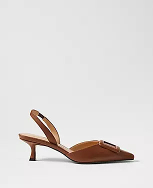 Pointy Toe Buckle Leather Slingback Pump | Ann Taylor