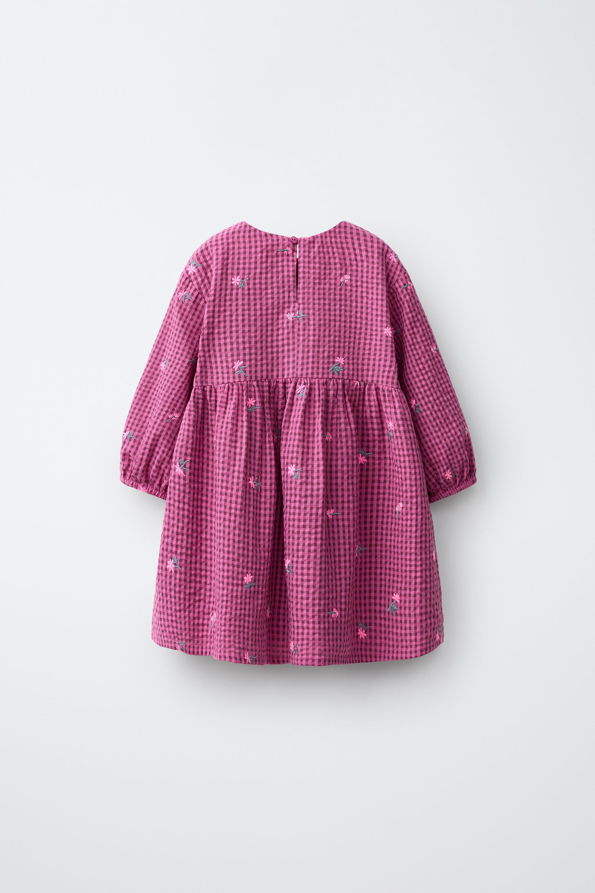 GINGHAM FLOWER FROG FASTENING DRESS | Zara US