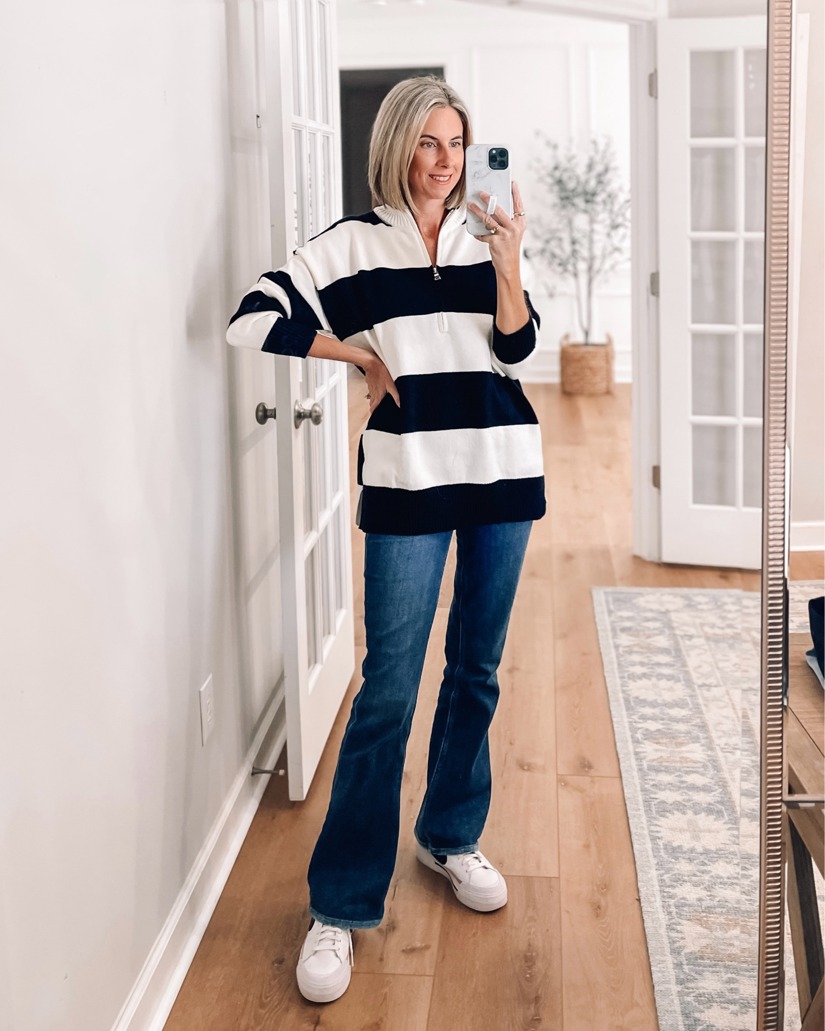 Amazon quarter zip striped sweaters, long enough for leggings. Wearing a small 







Amazon sweater 
Amazon winter outfits 
Tunic sweaters 
Legging friendly sweaters 


#LTKSaleAlert #LTKFindsUnder50 #LTKStyleTip