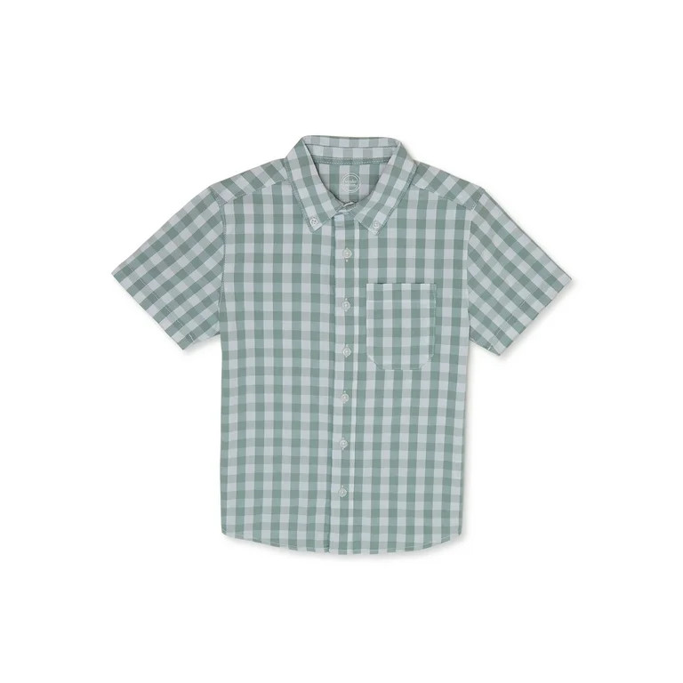 Wonder Nation Boys Woven Button Up T-Shirt with Short Sleeves, Sizes 4-12 & Husky | Walmart (US)
