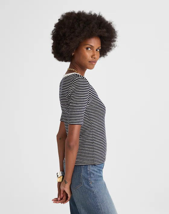 Striped Elbow-Sleeve Henley Tee | Madewell