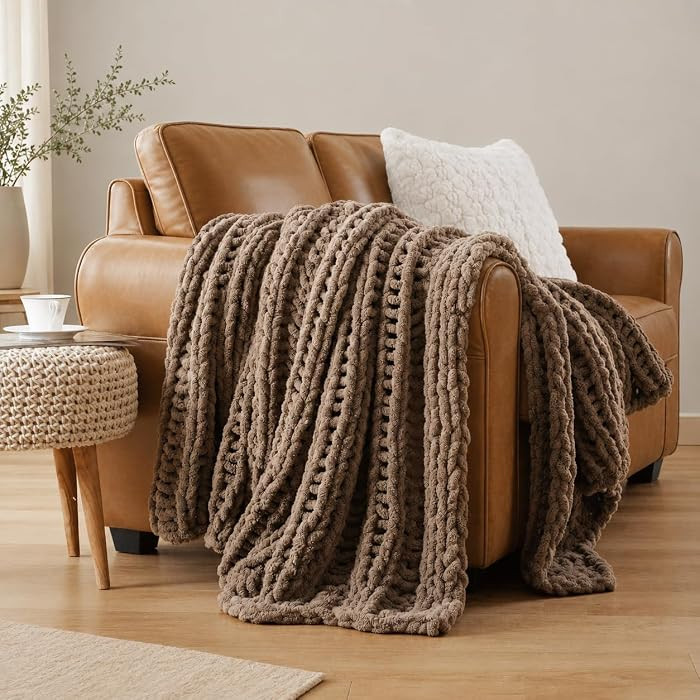 Battilo Chunky Knit Throw Blanket for Couch, 50"x60", Taupe | Amazon (US)