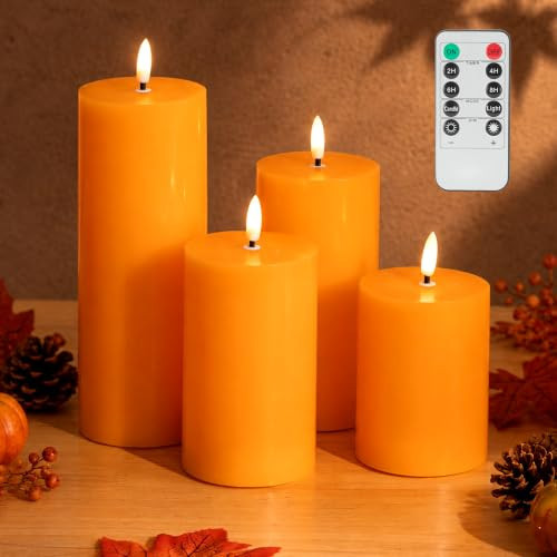 JOIONE Orange Fall Flameless Pillar Candles with Remote, 4 Pack Fall Decor | Amazon (US)