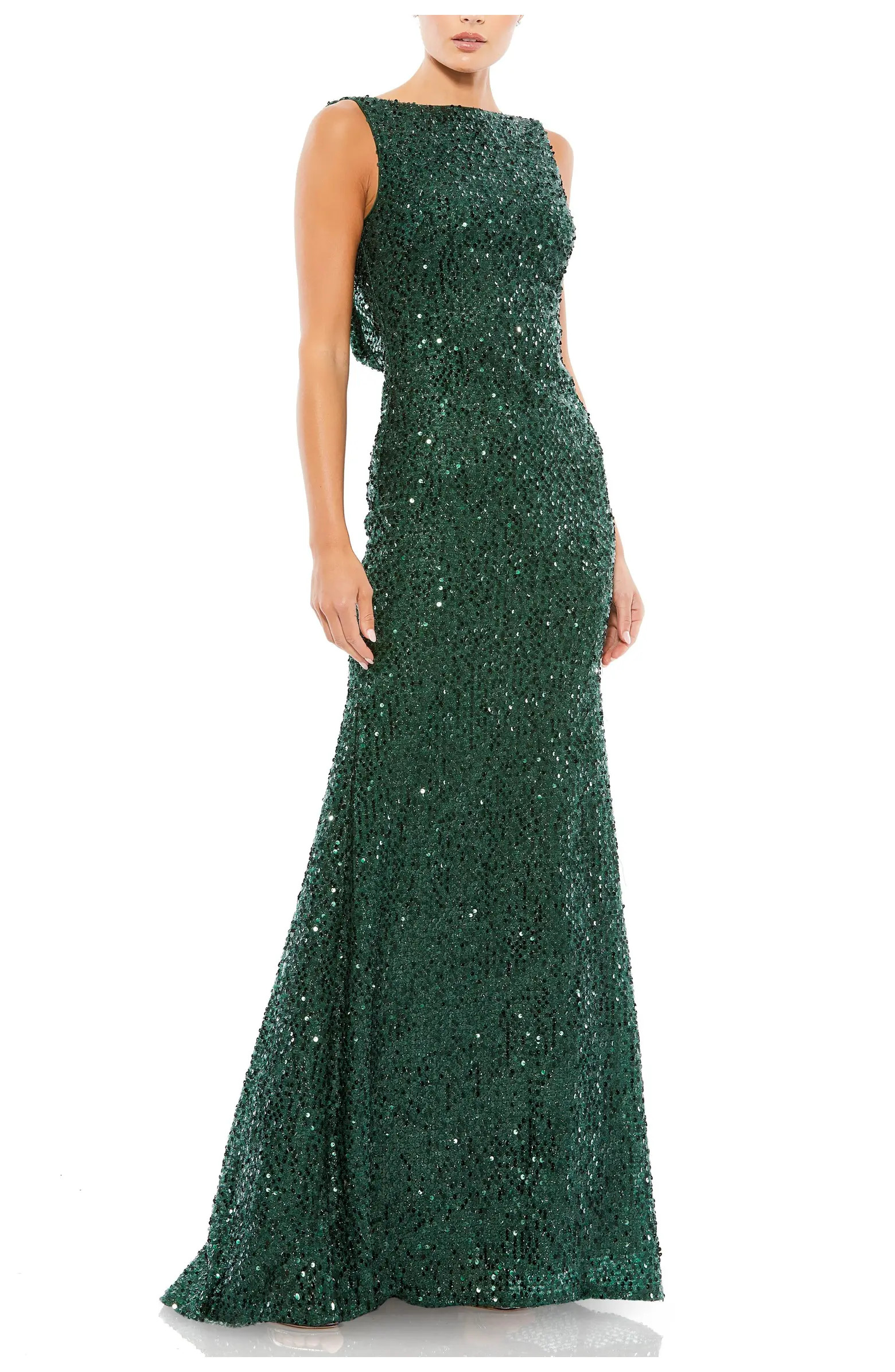 Cowl Back Boat Neck Sequined Evening Gown | Nordstrom