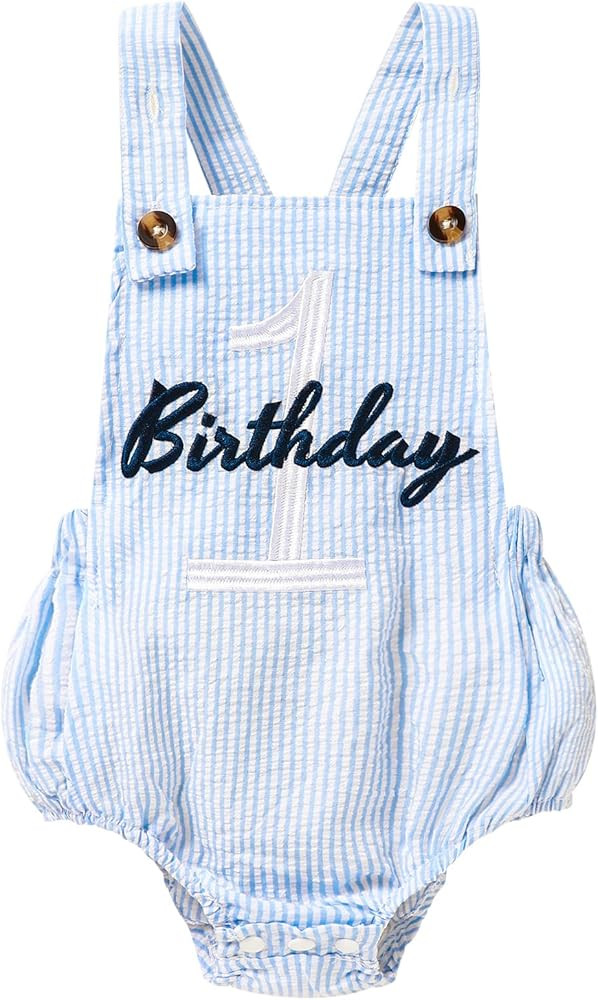 Baby Boys Girls 1st Birthday Romper Baby First Birthday Outfit Boy Solid Color Jumpsuit Cake Smas... | Amazon (US)