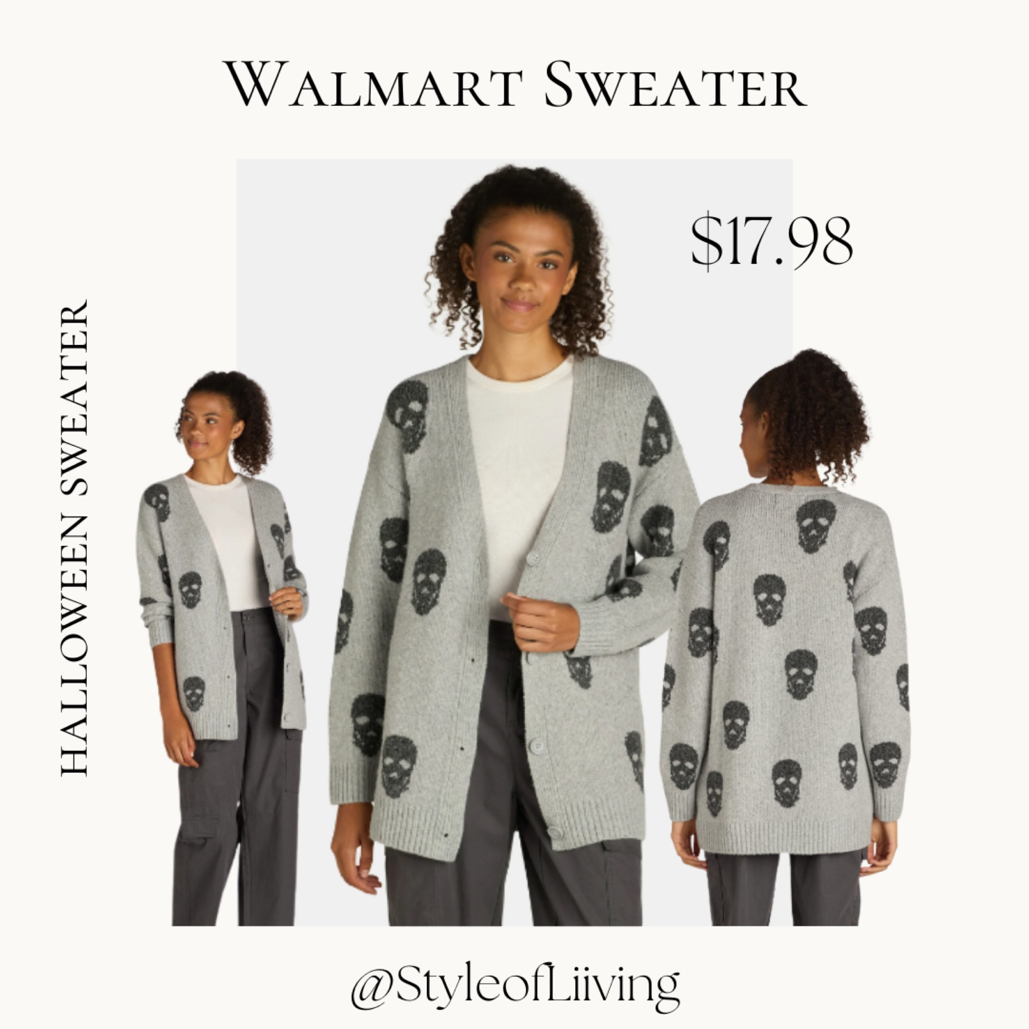Walmart Halloween sweater cardigan. Open front grey skulls. Less than $20.

#LTKSeasonal #LTKStyleTip #LTKFindsUnder50