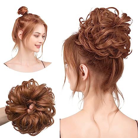 CJL HAIR Messy Bun Hair Piece Wavy Curly Scrunchies Synthetic Chignon Ponytail Hair Extensions Li... | Amazon (US)