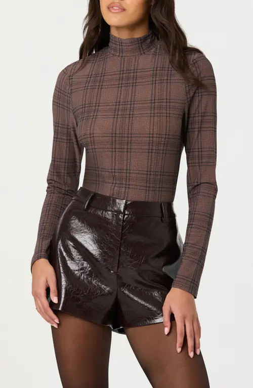 ASTR the Label Lida Mock Neck Long Sleeve Top in Brown Plaid at Nordstrom, Size Large | Nordstrom