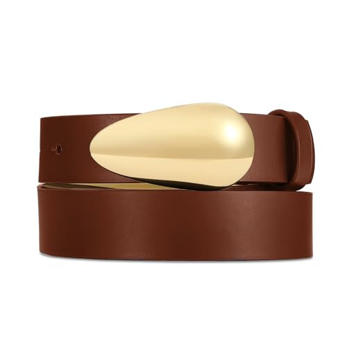 RISANTRY Women Brown Leather Belt Fashion Brown Belt for Women Gold Buckle Perfect for Jeans and Dresses | Amazon (US)