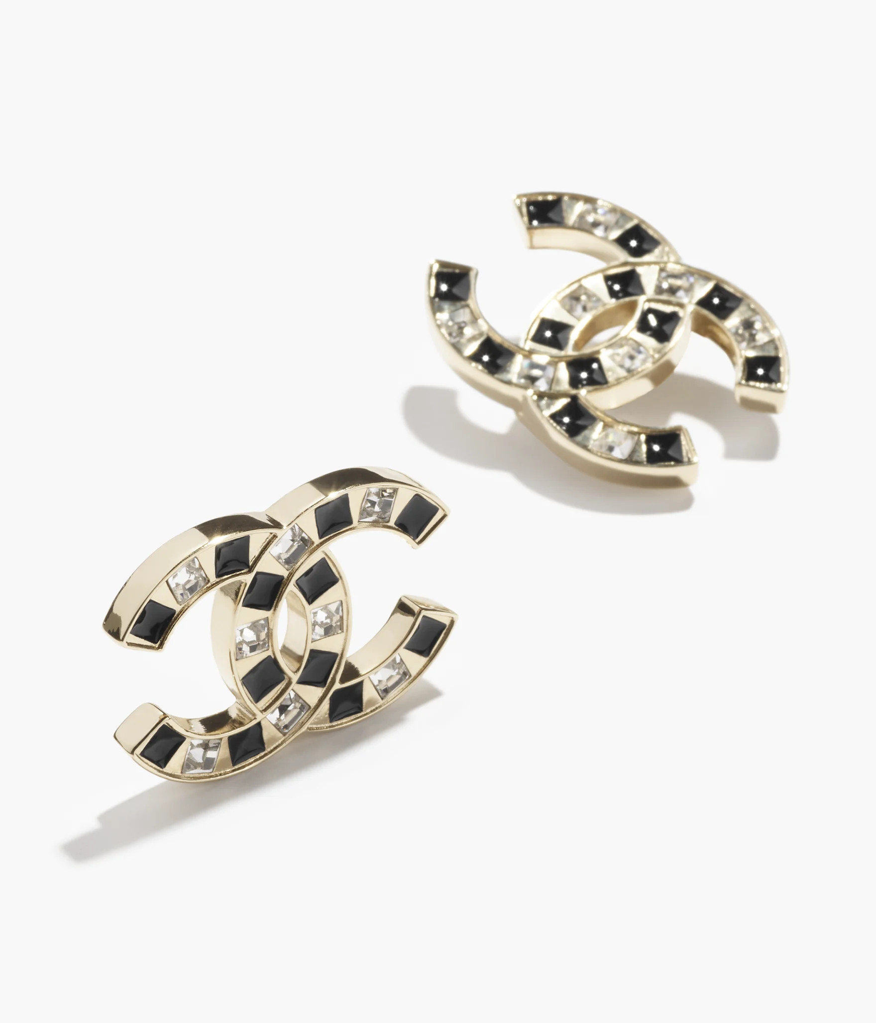 Stud earrings - Metal, resin & strass, gold, black & crystal — Fashion | CHANEL | Chanel, Inc. (US)