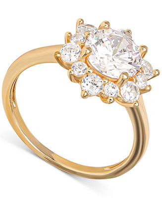 Cubic Zirconia Cluster Flower Ring in Gold-Plated Sterling Silver, Created for Macy's | Macys (US)