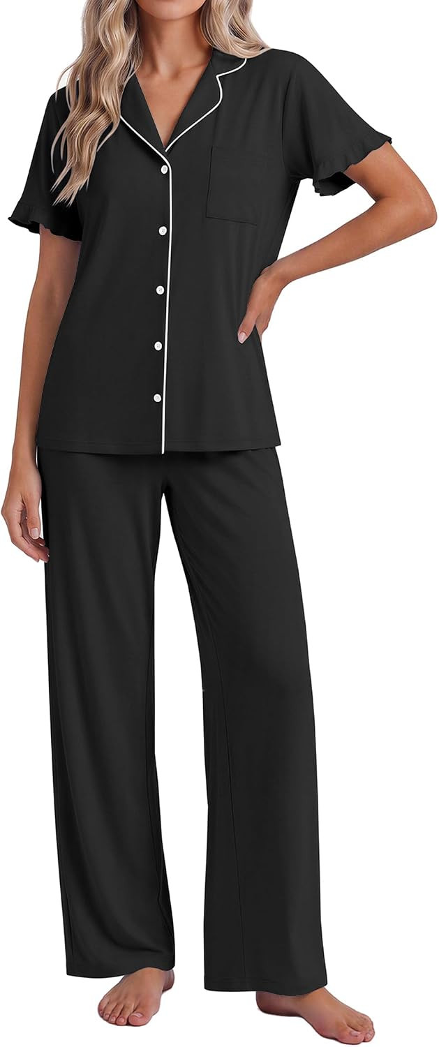 Ekouaer Pajamas for Women Set Button Up Soft Pjs Short Sleeve Lounge Sets | Amazon (US)