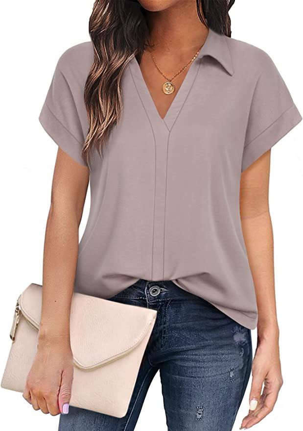 Vivilli Women's Short Sleeve Tops and Blouses Business Casual Collared Tunic Shirt | Amazon (US)