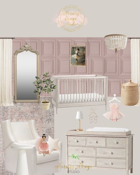 Beautiful girl’s ballerina nursery inspiration. Floor mirror, blush rug, dresser, nursery basket, bead chandelier 

#LTKKids #LTKBaby #LTKBump