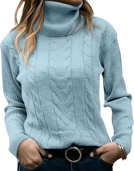 Cable Knit Sweater for Women Turtleneck Long Sleeve Fall Winter Business Warm Pullover Top Solid ... | Amazon (US)