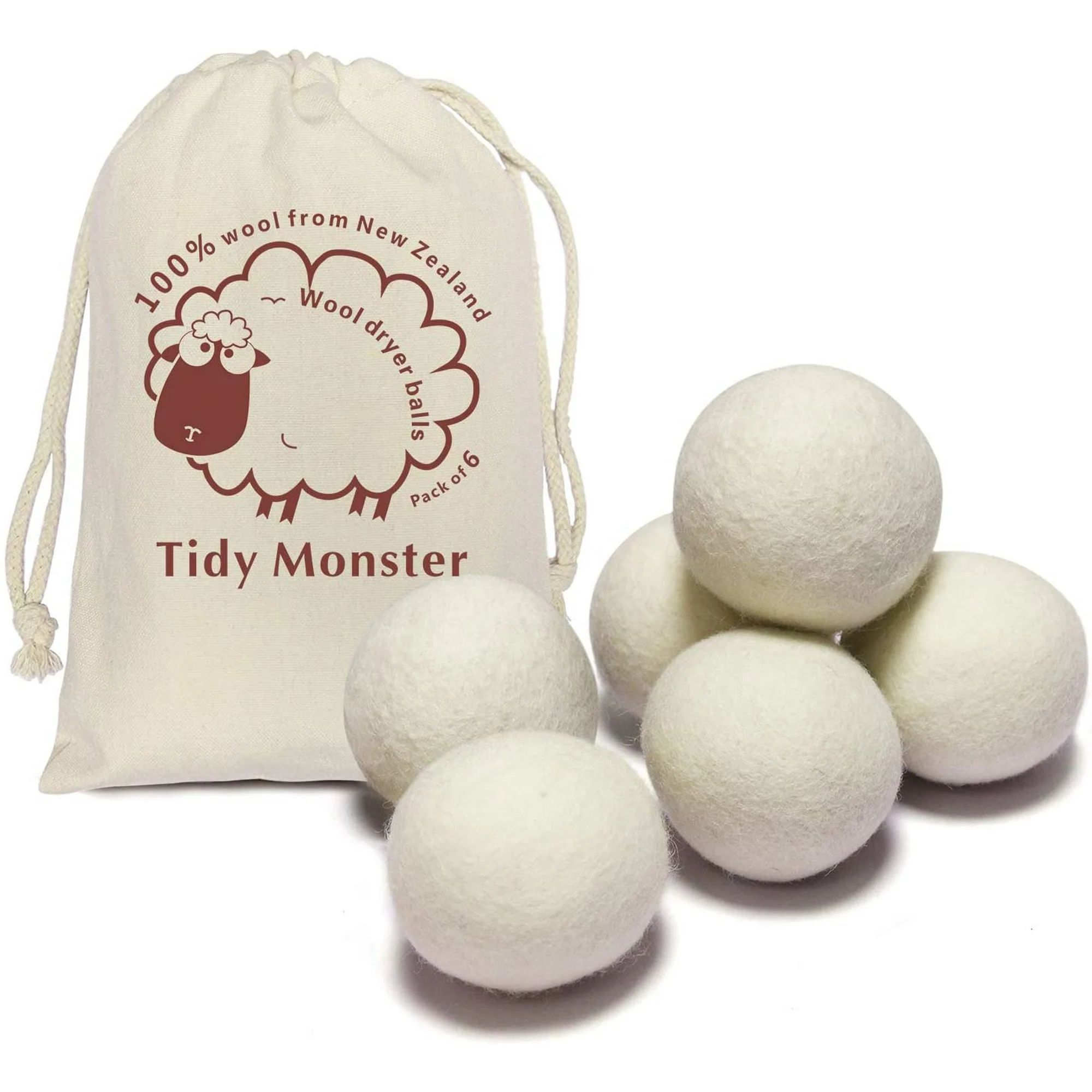 6 Pack All Natural Organic Wool Dryer Balls XL Size - Reusable Chemical Free Natural Fabric Softe... | Walmart (US)