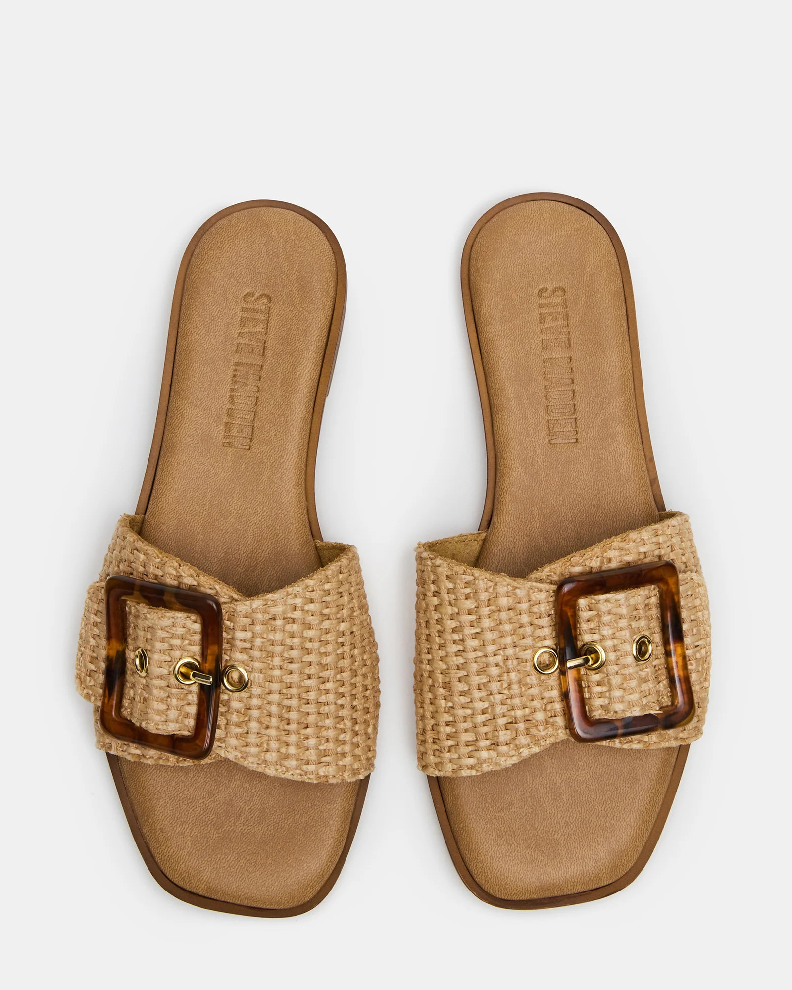 HAPP Natural Raffia Square-Toe Slide Women's Sandal | Steve Madden (US)