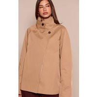 Tan Funnel Neck Midi Trench Coat | PrettyLittleThing US