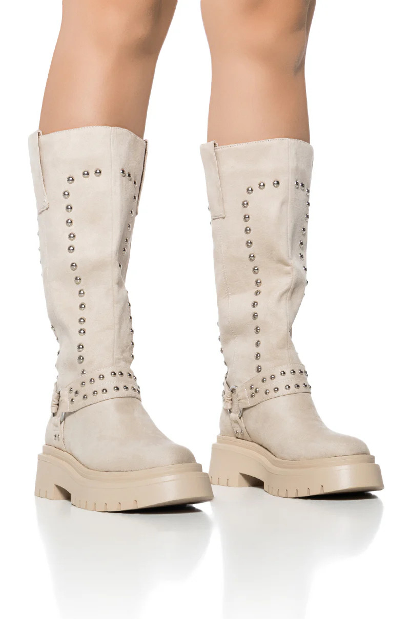 AZALEA WANG SUNDERLAND BEIGE FAUX SUEDE BOOTIE | AKIRA