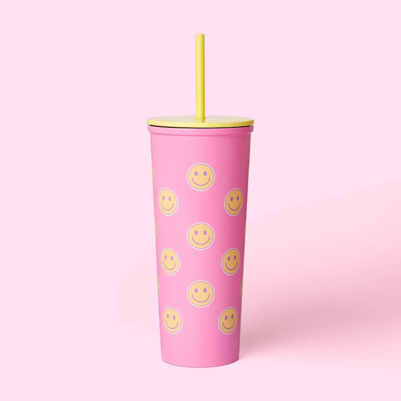 23oz Stainless Steel Smiley Tumbler with Straw Pink/Yellow - Stoney Clover Lane x Target | Target