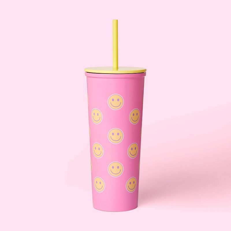23oz Stainless Steel Smiley Tumbler with Straw Pink/Yellow - Stoney Clover Lane x Target | Target