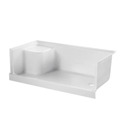 Kingston Brass Grenada 60-Inch x 32-Inch Anti-Skid Acrylic Shower Base with Integral Seat | Wayfair North America