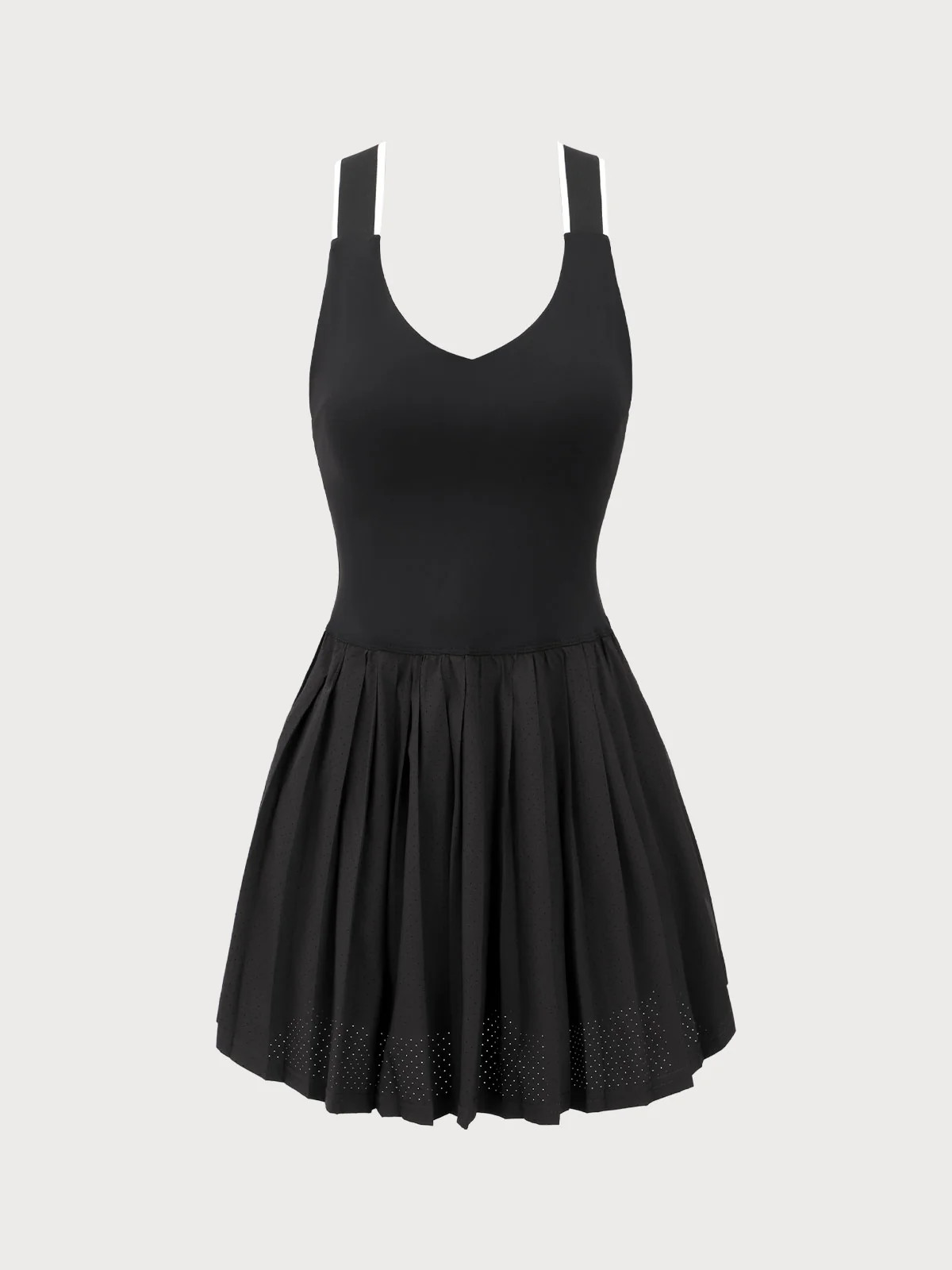Black Contrast Pleated Tennis Dress & Reviews - Black - Sustainable Yoga Dresses&Yoga Jumpsuit | ... | BERLOOK